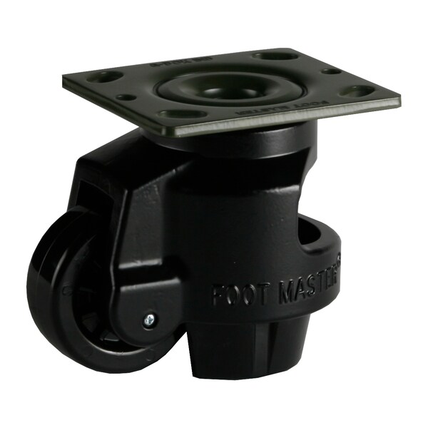 Foot Master Leveling Caster, 75 mm Nylon Wheel, 4 x 4-1/2 Plate, Swivel, 1000 kg Cap, Al Foot Pad, Black GD-120-F-NYN-FBL-PUS - main